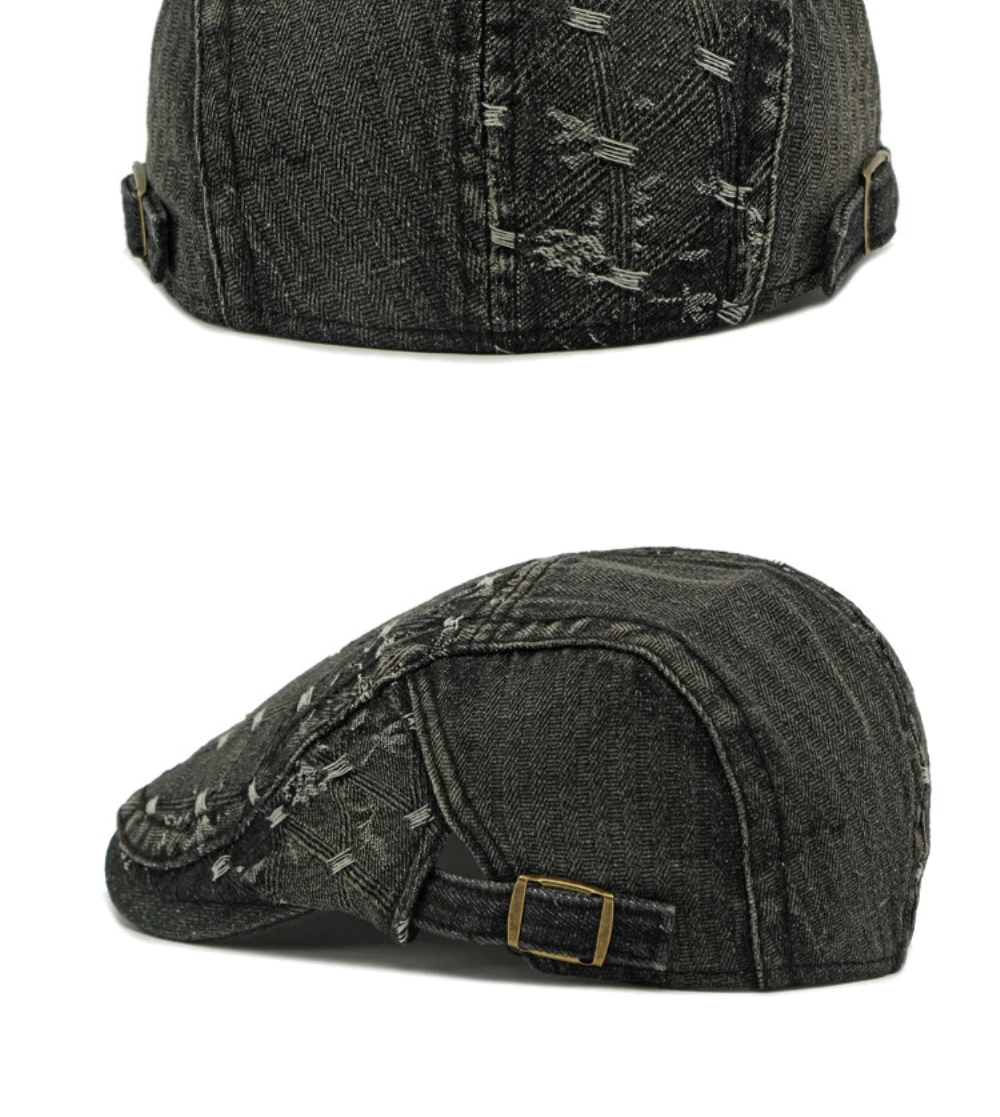 HT4728 Herren- und Damen-Baskenmützen, Verstellbare Ivy-Flatcaps, Künstler- und Malermützen für Frauen, 100% Baumwolle, Hochwertige Denim-Baskenmütze – Detail 14