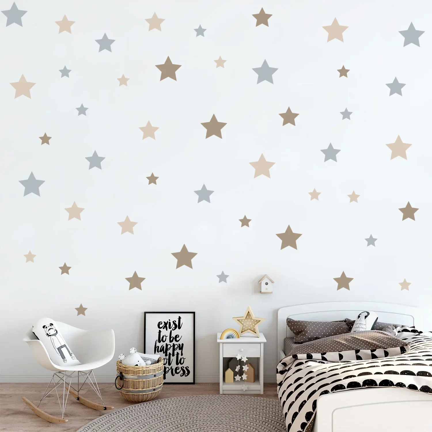 47Pcs Cute Cartoon Morandi Color Star Wall Sticker Girls Boys Kid Bedroom Baby Toy Room Living Room Wall DIY Beautify Decoration