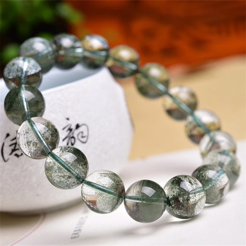 12MM Natural Green Garden Quartz Bracelet Handmade Crystal Jewelry Stretch Bangle Children Birthday Gift 1pcs