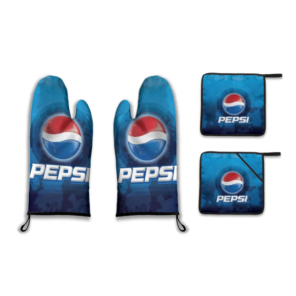 

P-Pepsi Cola Oven Mitts and Pot Holders Sets of 4,Resistant Hot Pads with Polyester Non-Slip BBQ Gloves for Kitchen,Cooking