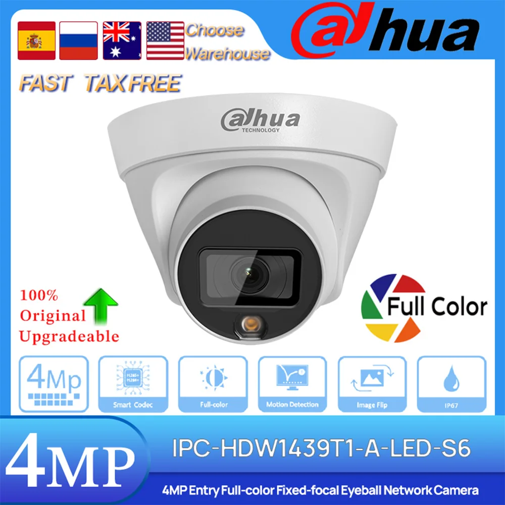 dahua original ipc hdw1439t1 a led s6 mp entrada poe camera de rede de globo ocular focal fixo em cores microfone embutido deteccao de movimento 01