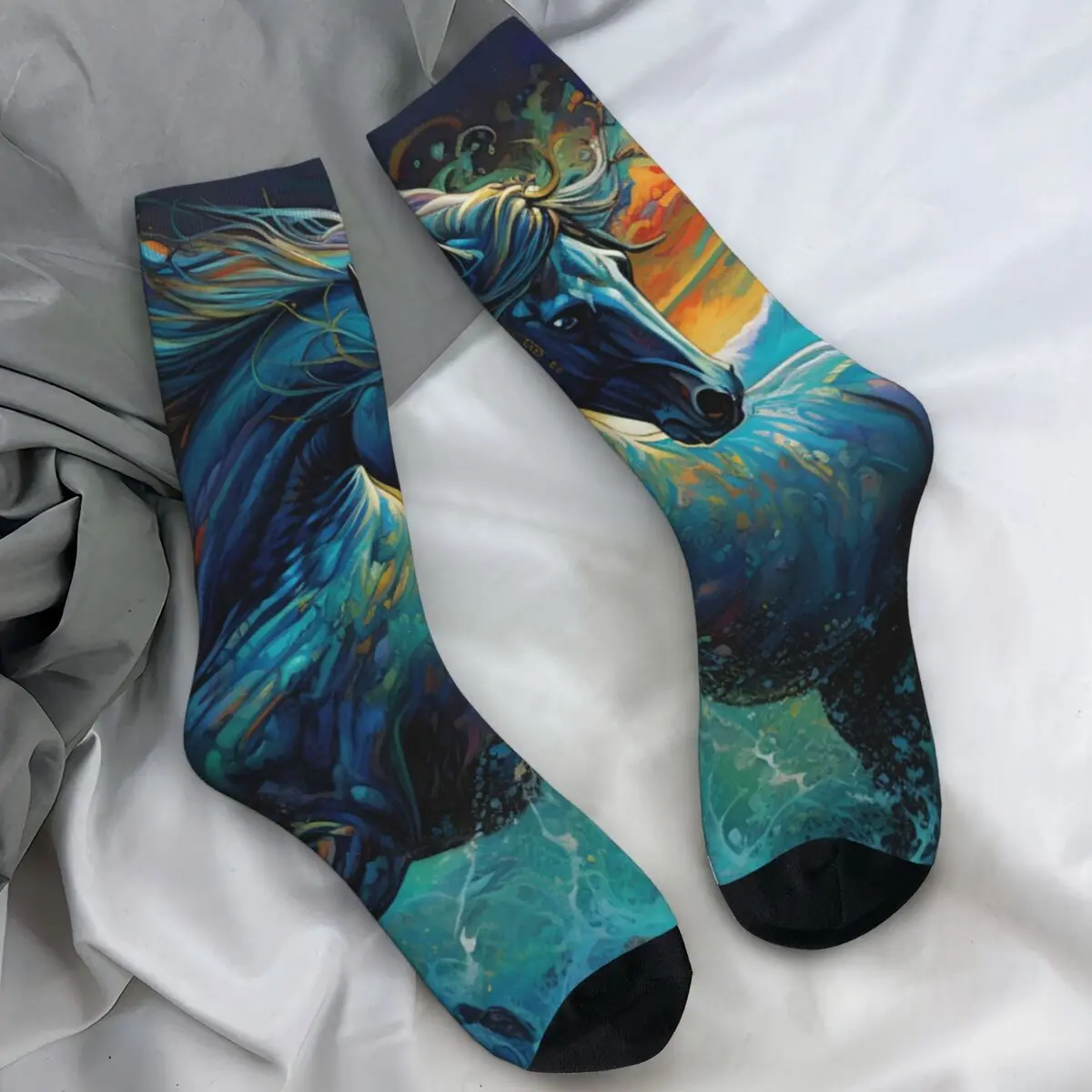 

Носки с изображением лошади, красочные модные чулки с водным жеребеем, мужские теплые мягкие носки для скейтборда, зимние противоскользящие носки