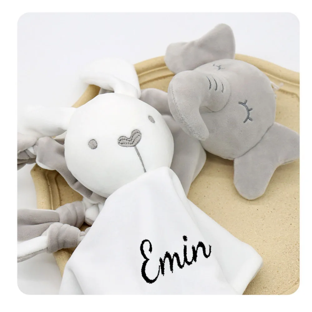 Edredón de peluche con nombre personalizado bordado para bebé, juguetes suaves para dormir, regalo para niñas y niños