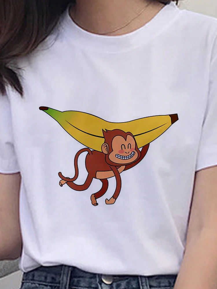 Monkey holding banana Printed T shirts Women Graphic Cute Cartoon Summer T-Shirt Tops Lady Clothes New Summer Kawaii Tee Female