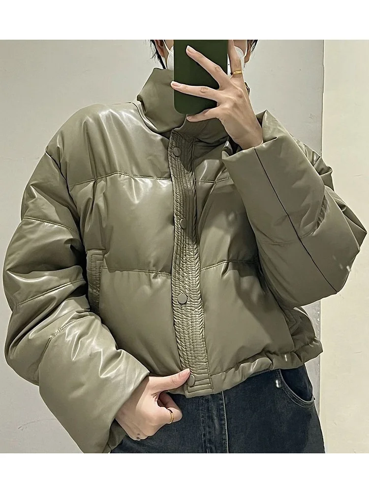 

Korean Sle ort Puffer Jaet Women's 2024 Faion Versatile Thiened Fluffy Bread Coat Stand Collar Zipper Closure Cotton