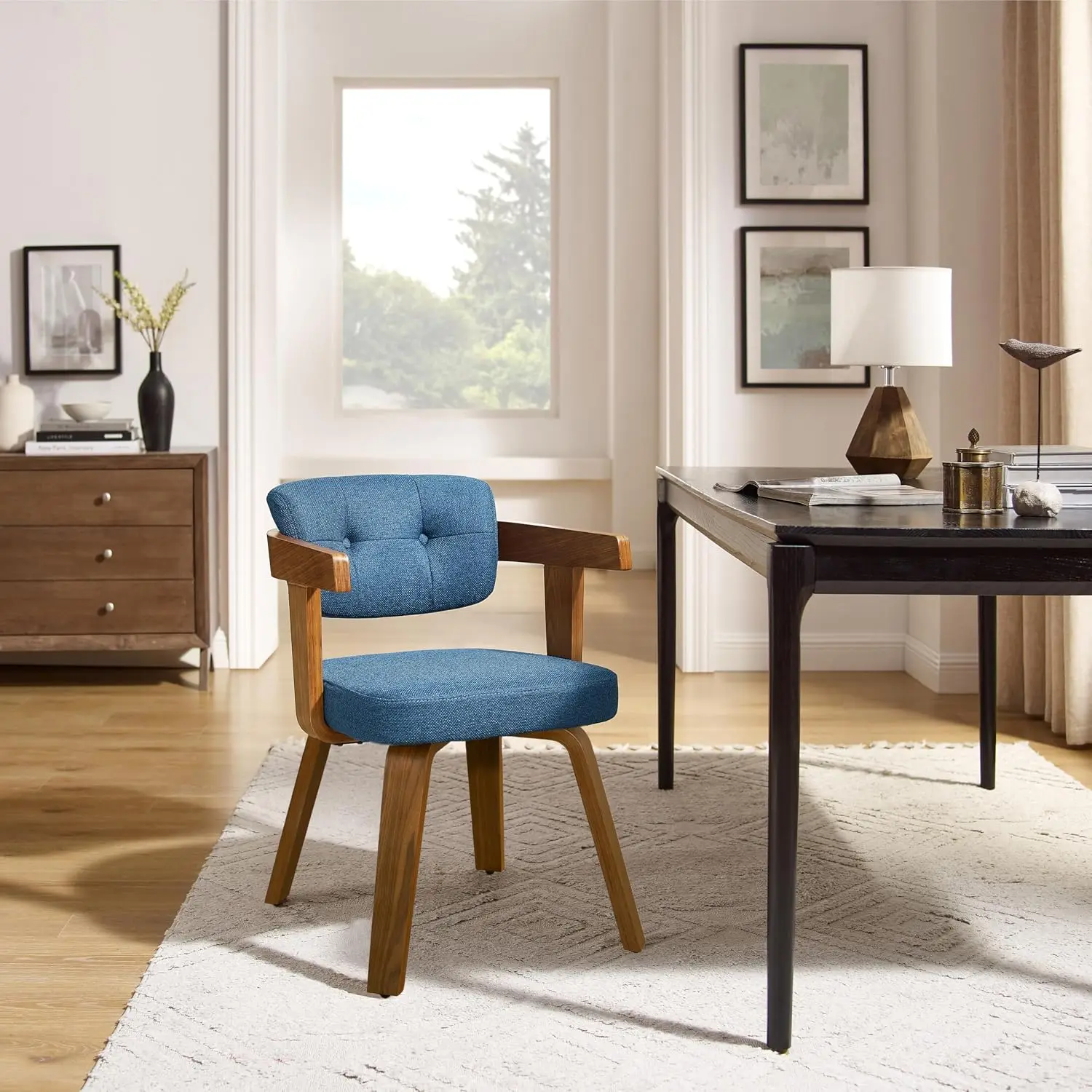 Mid Century Swivel Accent Chair 360° Rotation Upholstered Fabric Foam Cushion Wood Arched Legs Small Space, Customized