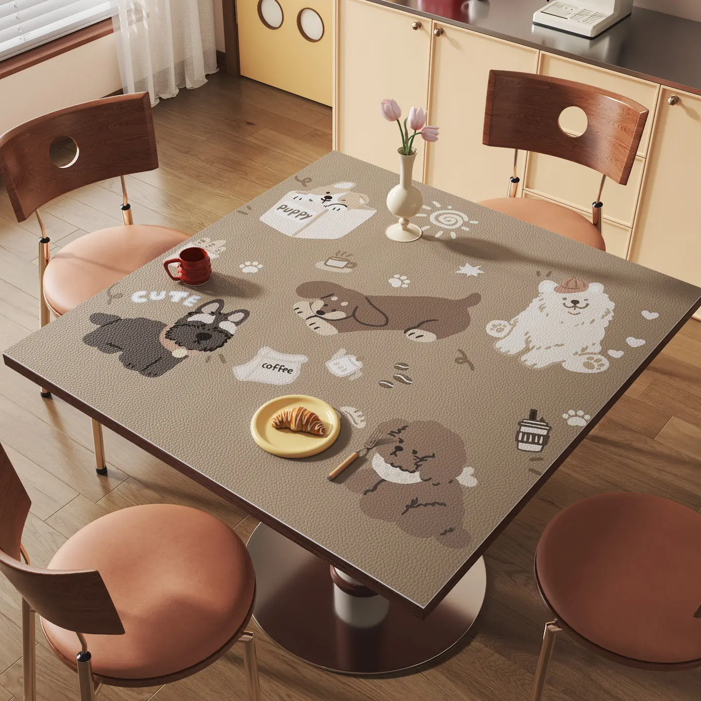VIKAMA Vintage Cartoon Placemat Waterproof Oil Proof Heat Resistant Washable Square for Dining Table