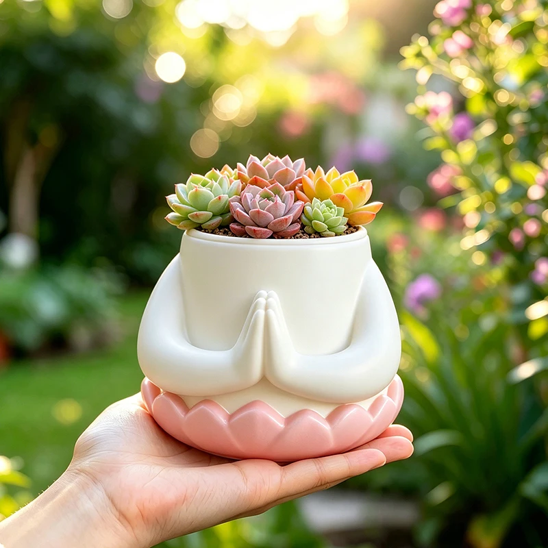Adorable Meditating Buddha Resin Flower Pot Planter for Succulents Small Plants Home Balcony Windowsill Tabletop Decoration