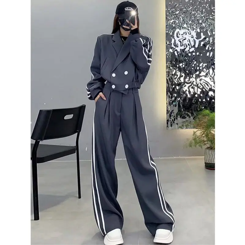 Spring and Autumn Suit Women\'s 2023 New Fashion Casual Suit Coat High Waist Slim Wide Leg Pants Elegant Women\'s Two-Piece Set