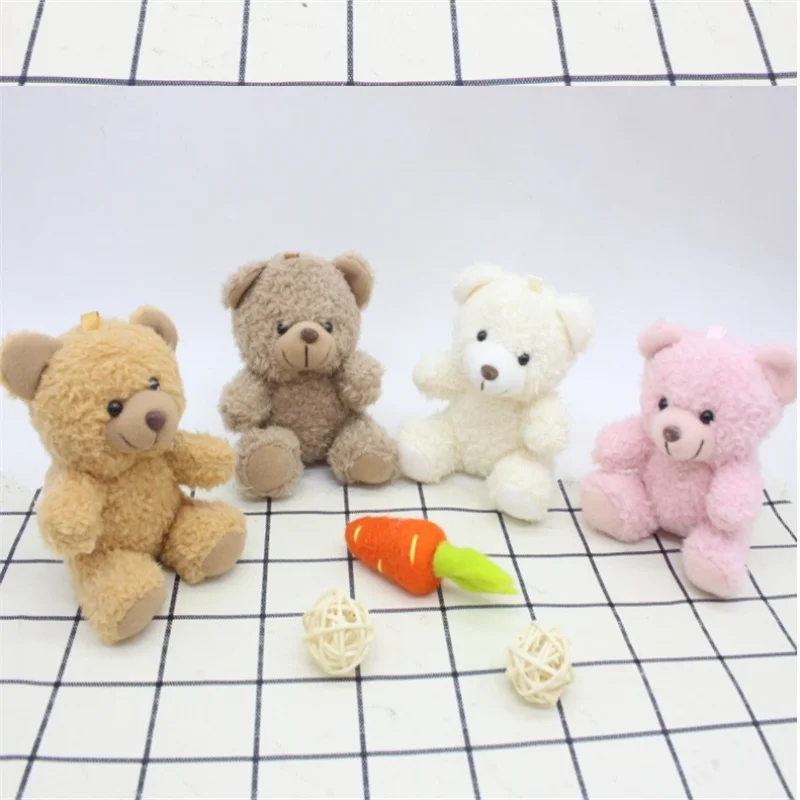 1PCS 10CM Cartoon Mini Bear Doll Plush Toys Seat Roll Stuffed Animal Bag Car Keychain Pendant 4 Colors Available