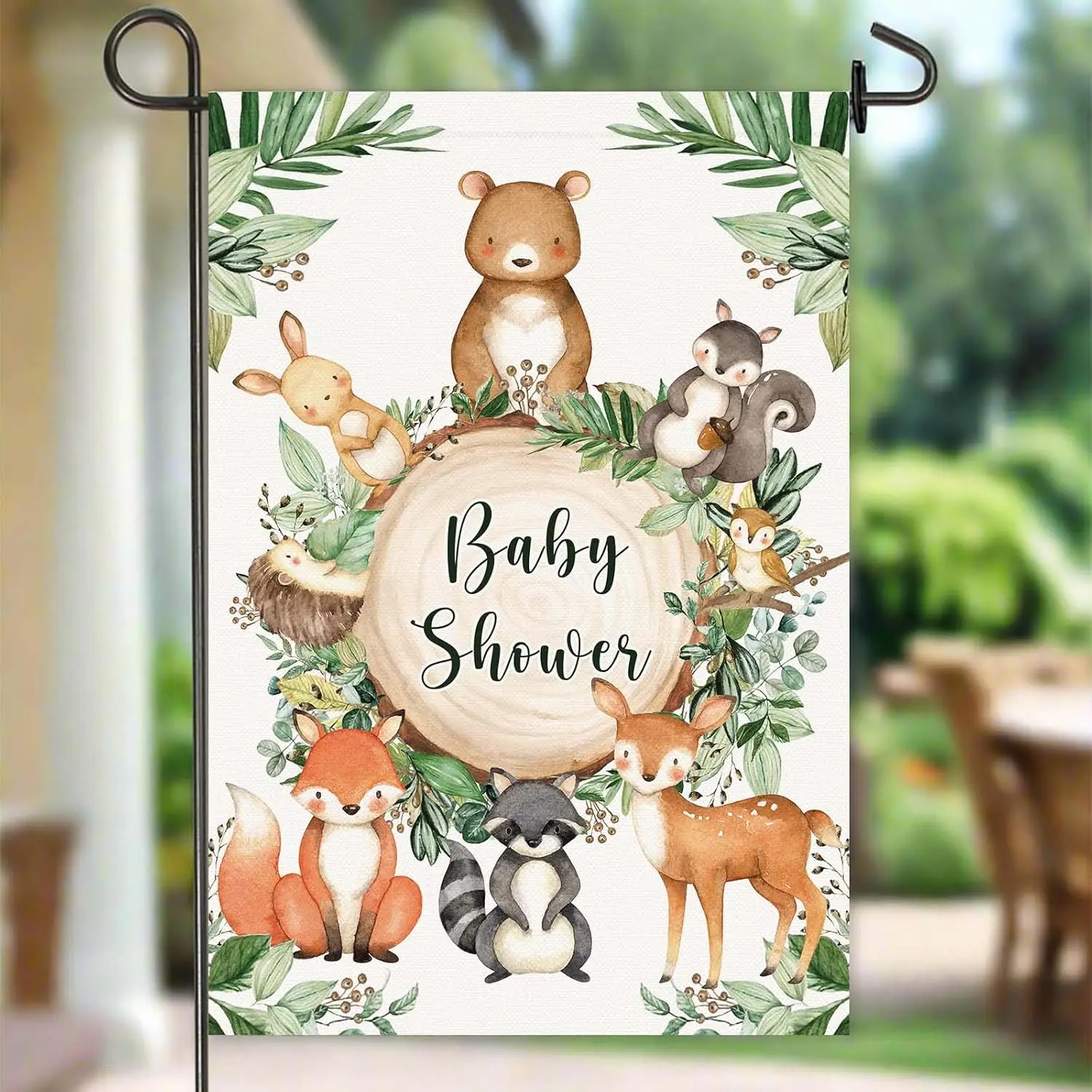 Woodland Baby Shower Garden Flag, 12x18 Inch Double Sided Gender Neutral Baby Shower Decor, Forest Animals Outdoor Lawn Deco jjp