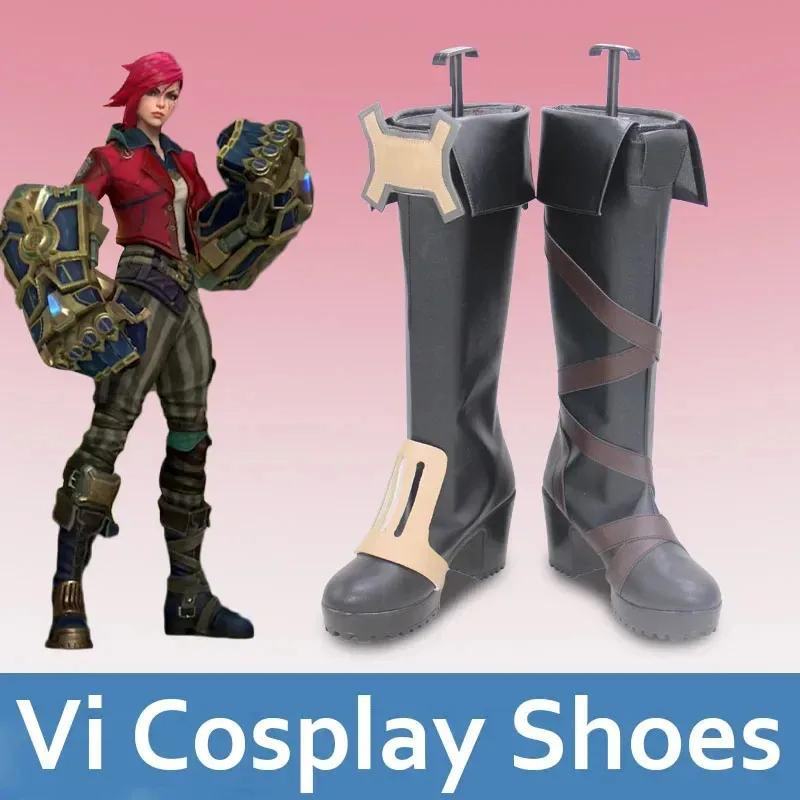 LOL Vi أحذية شعر مستعار قصير بلون وردي عميق للهالوين للنساء Arcane Vi أزياء تنكرية شعر مستعار أحذية موحدة Outfits5;c,8'z,6.k;s;3'v,6.h