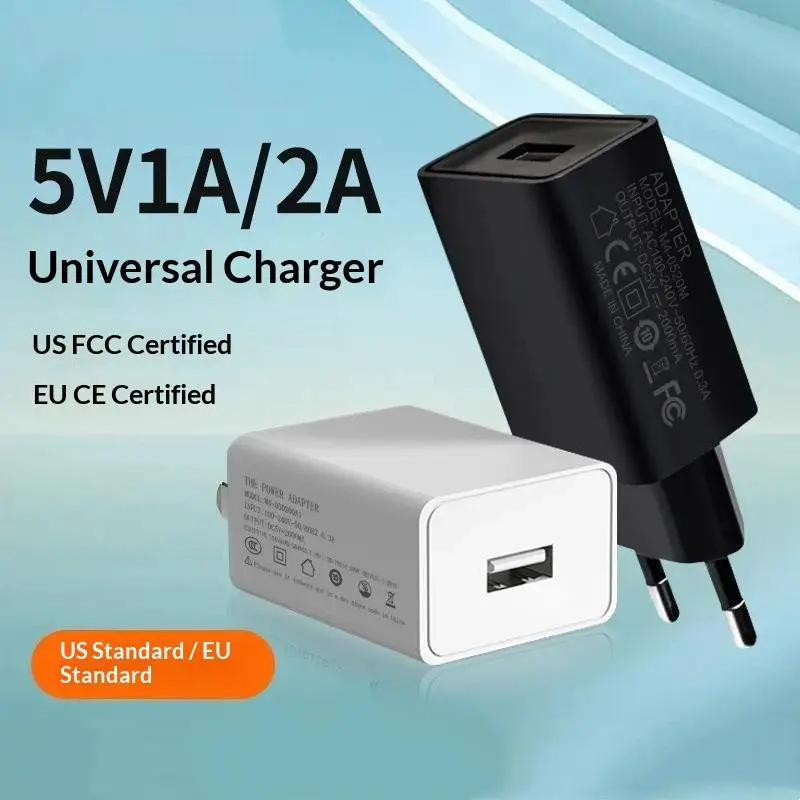 5V 1A 2A Universal USB Wall Charger EU US Plug Portable AC Power Adapter for Travel Business Trip Phone Charging