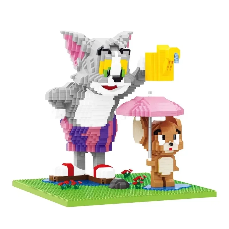 Funny Tom And Jerry Micro Building Blocks Cat and Mouse Scene Assembly 3D Model Anime Mini Brick Figure Toy For Christmas Gift