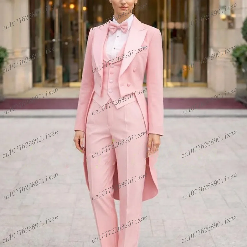 Pink Long Blazer Women Suits Lady Business Office Tuxedos Mother Wedding Party Formal Ladies 3 Piece Set Jacket Vest Pants
