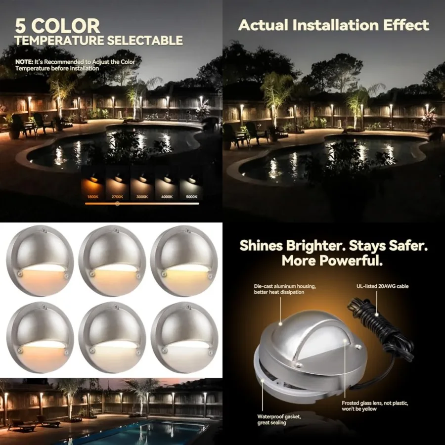 Update 5CCT LED Low Voltage Deck Light, 180LM 3.5inch Landscape Step Railing Fence Light, 12-24V AC/DC, CRI90, Die-cast Aluminu