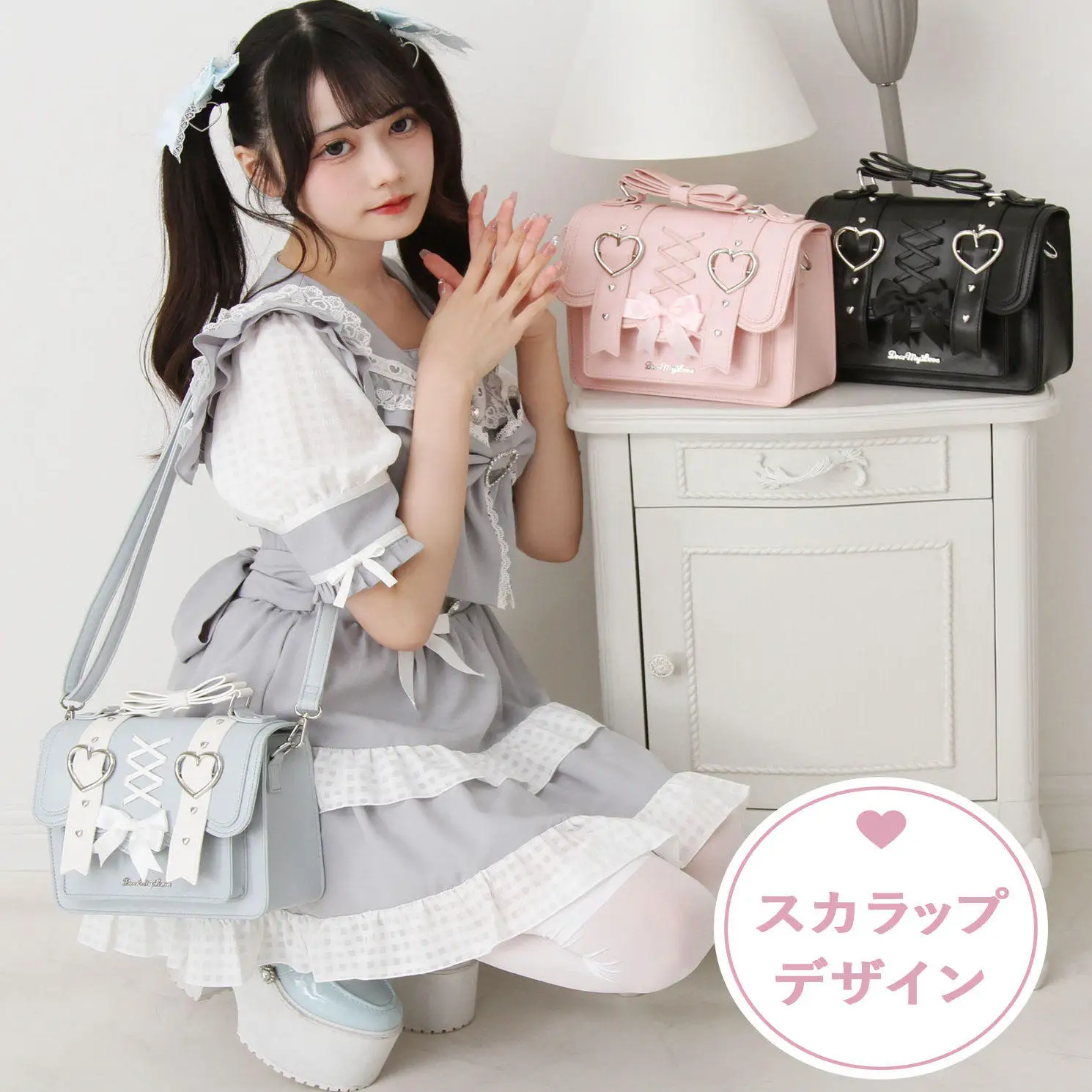Japanese Original Bud Sweet and Cute Lolita Frilly Bow Shoulder Bag Women's Two-dimensional Large Food Amount Crossbody Lta Bag