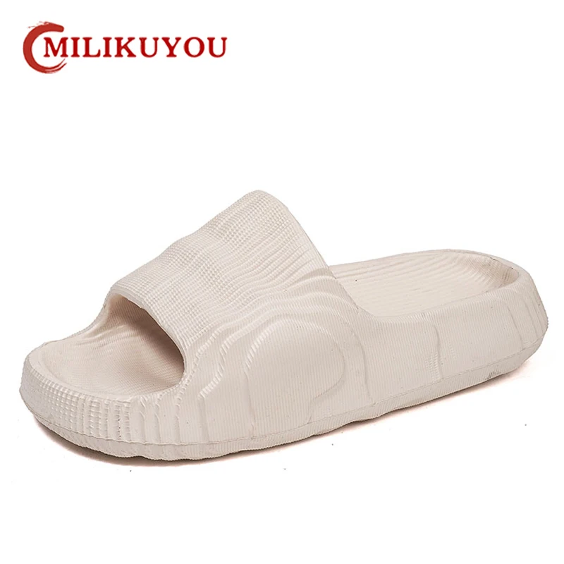 Summer Men Slippers Soft Beach Slides Solid Color Men's Thick Sole Indoor Bathroom Anti Slip Shoes Couple Family Flat Shoes 2024