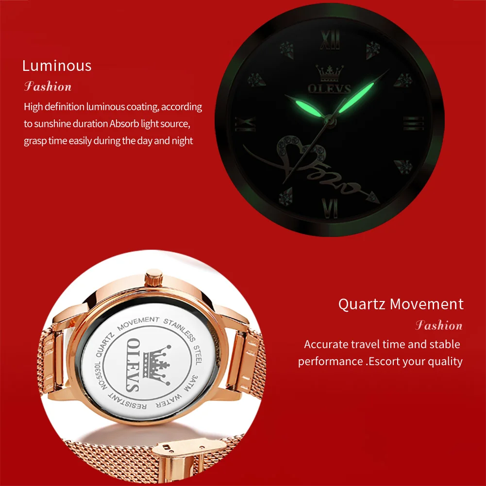 OLEVS New Women\'s Watches Elegant Original Waterproof Stainless steel Luminous Top Brand Ladies Wristwatch Ladies Quartz Watch