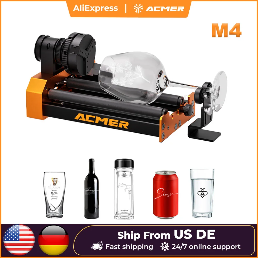 

Модуль вращения патрона ACMER M4, 4-я ось, диаметр зажима поворотной оси, 4-64 мм, аксессуары для лазерного гравера, изогнутая поверхность, 3-кулачковый