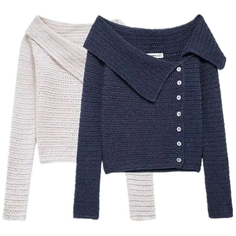 Design asimmetrico Lungo Sve Maglione lavorato a maglia casual Autunno Nuovo arrivo Donna Faion Colletto inclinato Pendolarismo Sle Lunghezza regolare