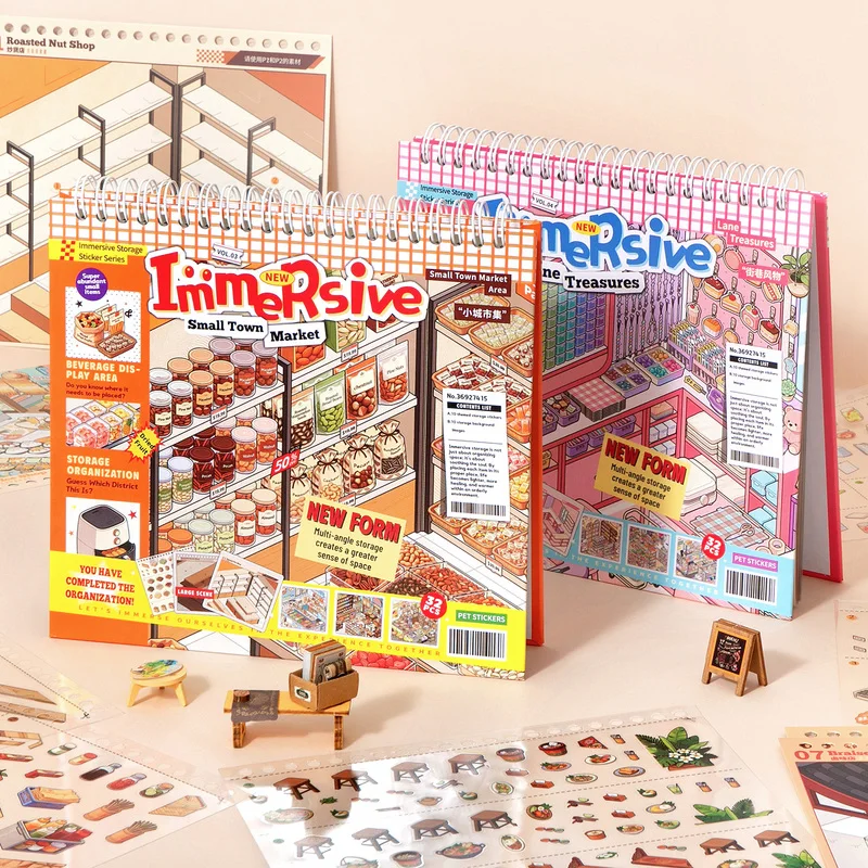 30Pcs Mini Shop Landscape PET Stickers, Immersive Storage Scene Building Stickers for Journal Collage