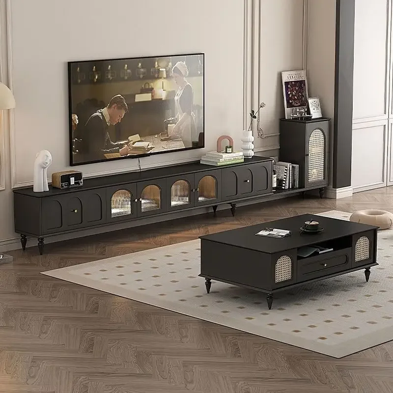 

Retro TV cabinet retractable small apartment living room coffee table combination household