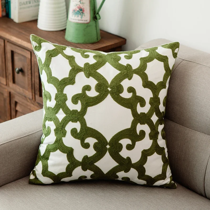 Complementi Arredo Casa Emboridered Fodere Per Cuscini Verde Geometrica Tela di Cotone Suqare Ricamo Copertura Del Cuscino 45x45cm