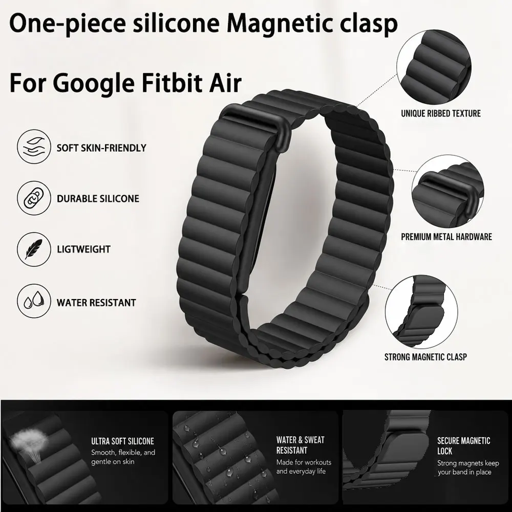 All-in-One-Magnet-Silikonarmband für Google Fitbit Air, weiche, gerippte Textur, wasserdichtes Sportarmband für Google Fitbit Air