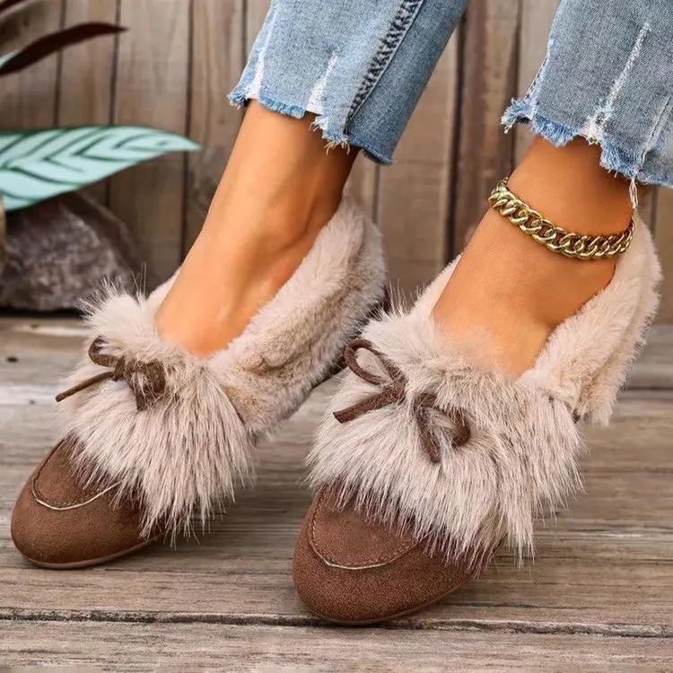 

Женские замшевые туфли из хлопка с декоративной подкладкой и бантом, осенне-зимняя модная удобная обувь с низким берцем для отдыха на открытом воздухе.