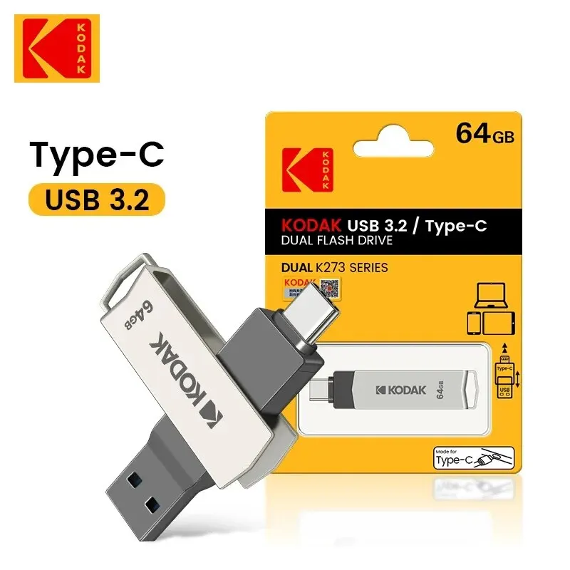 KODAK USB Flash Drive 3.2 Type A Type C 32GB 64GB 128GB Pen Drive for PC Andriod Smartphone Memory Stick Storage U Disk