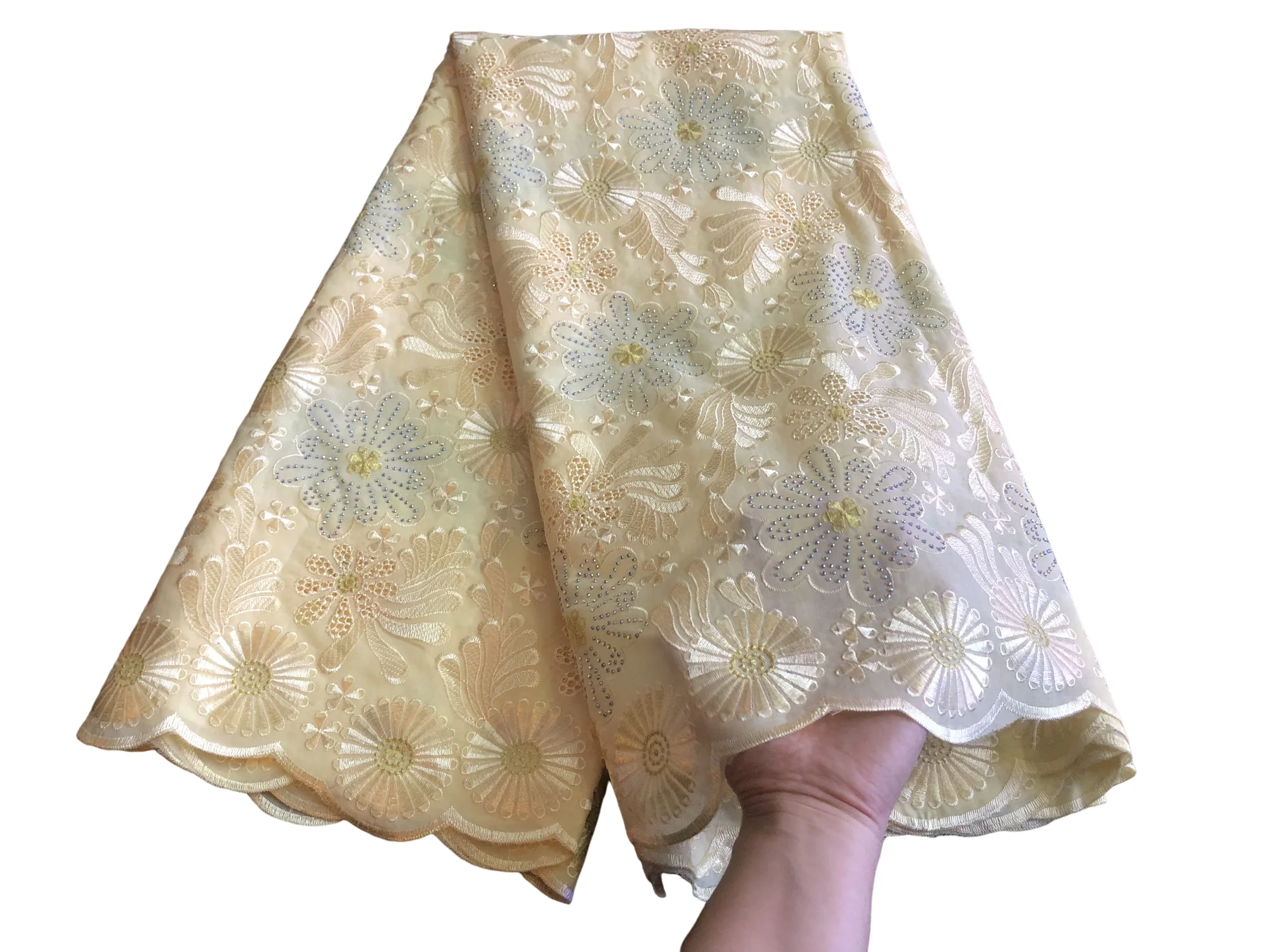 

African 100% Cotton Locate Stones Lace Fabrics Swiss Voile Lace 2025 High Quality Nigerian Lace for Sewing Women Wedding Party