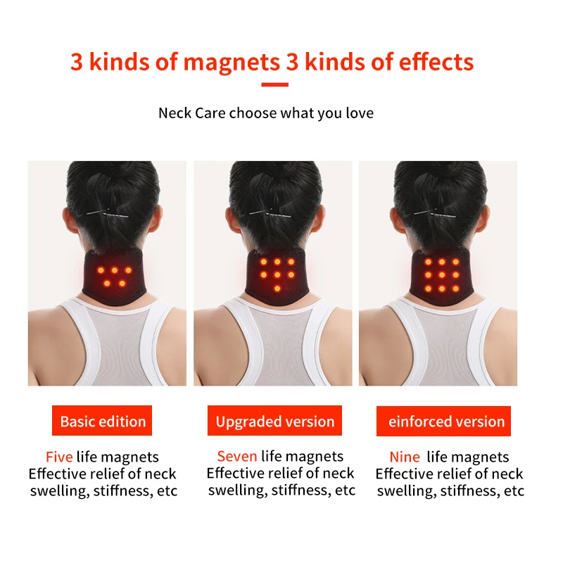 Terapia magnética do pescoço da turmalina do auto-aquecimento, cinta preta do pescoço, correia de apoio, proteção da vértebra cervical, 1pc