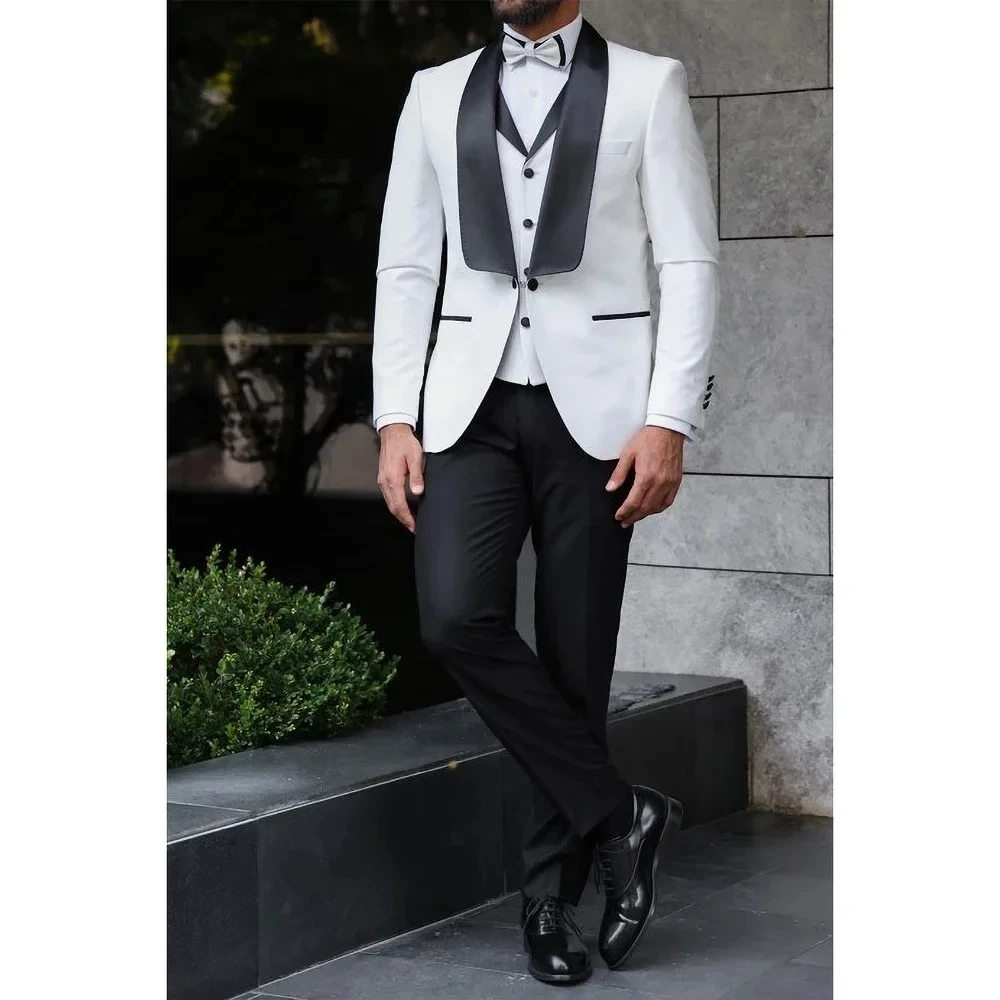 

New Arrival White Formal Party Blazer Men Suits Costume Homme Groom Tuxedos Wedding Terno Masculino 3 Pieces Best Man