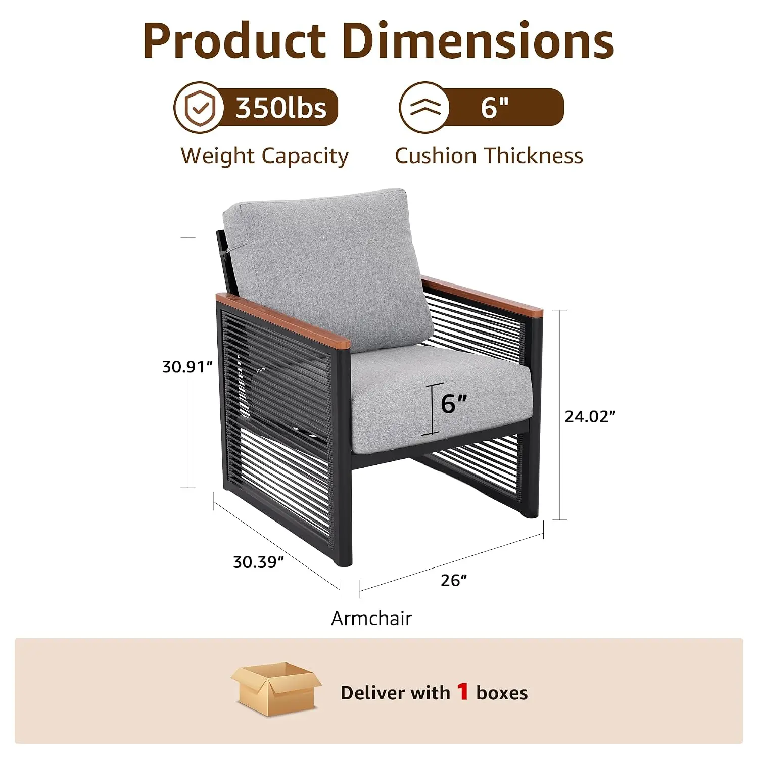 Aluminum Patio Chair 2-Pack with Rattan Arm & 6