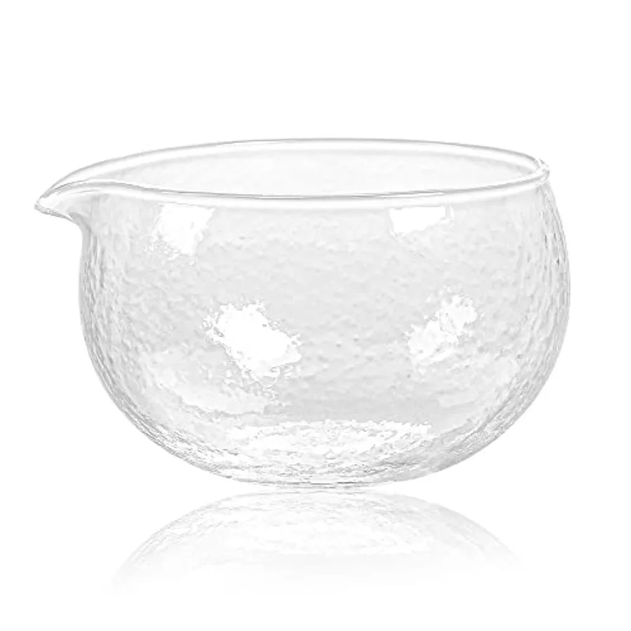 Strukturierte Glas-Matcha-Schale mit Ausgießer - Handgefertigte Japanische Matcha-Grüntee-Zeremonie Chawan 400ml 13,5 oz Große Glasschale