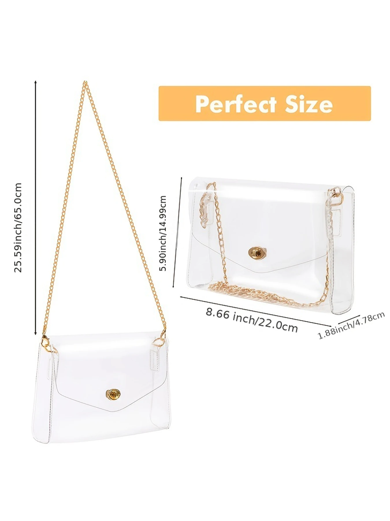 Clear Purse for Women Stadium Approved, Clear Crossbody Bag, Semi-leather Chain Strap Bag for Sports Event, Concert