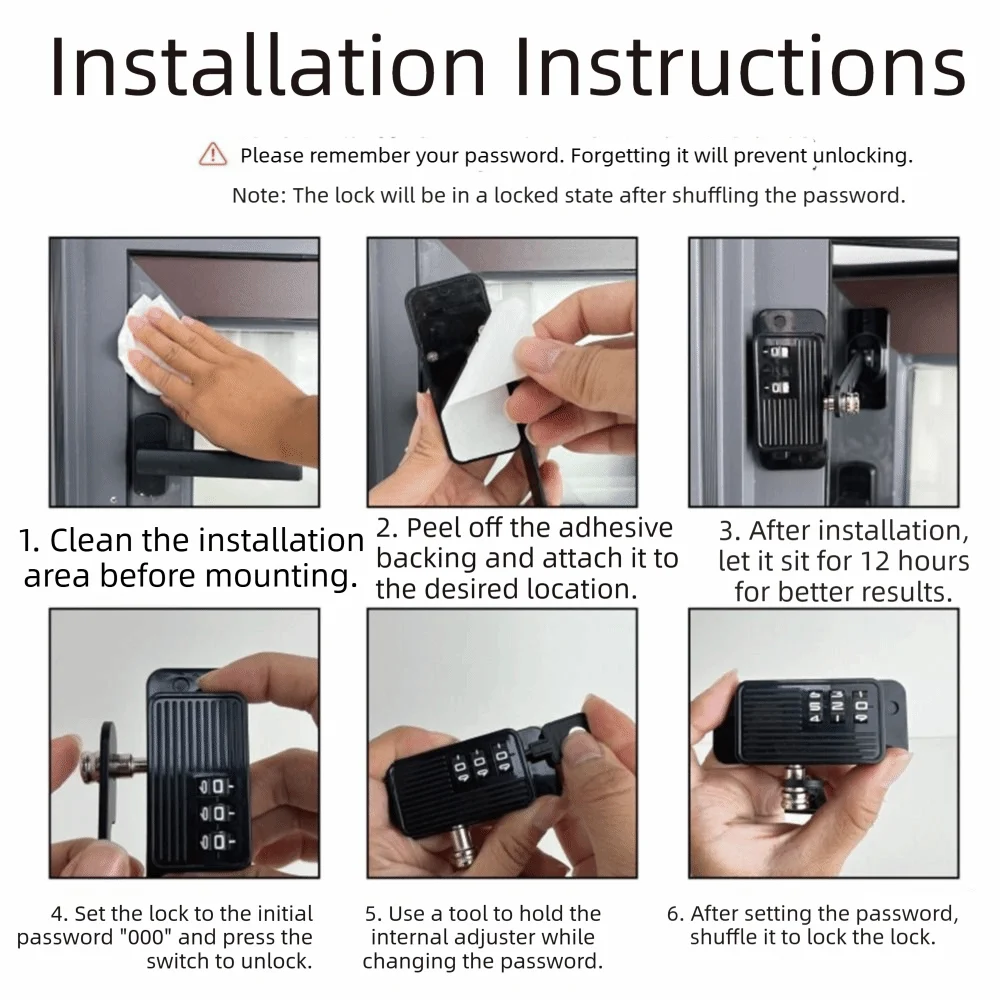 Self-adhesive Window Safety Lock Punch-free Strong Fixation Coded Lock System Anti-pinch 3/5 Gear Child Protection Lock