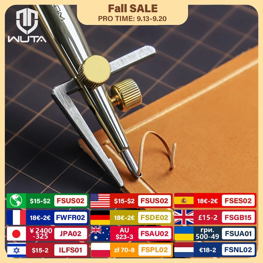 WUTA Professional 3 in 1 Leather Groover Tool Set M390 Steel Head Adjustable Edge Crease Stitching Groover DIY Leather Tools