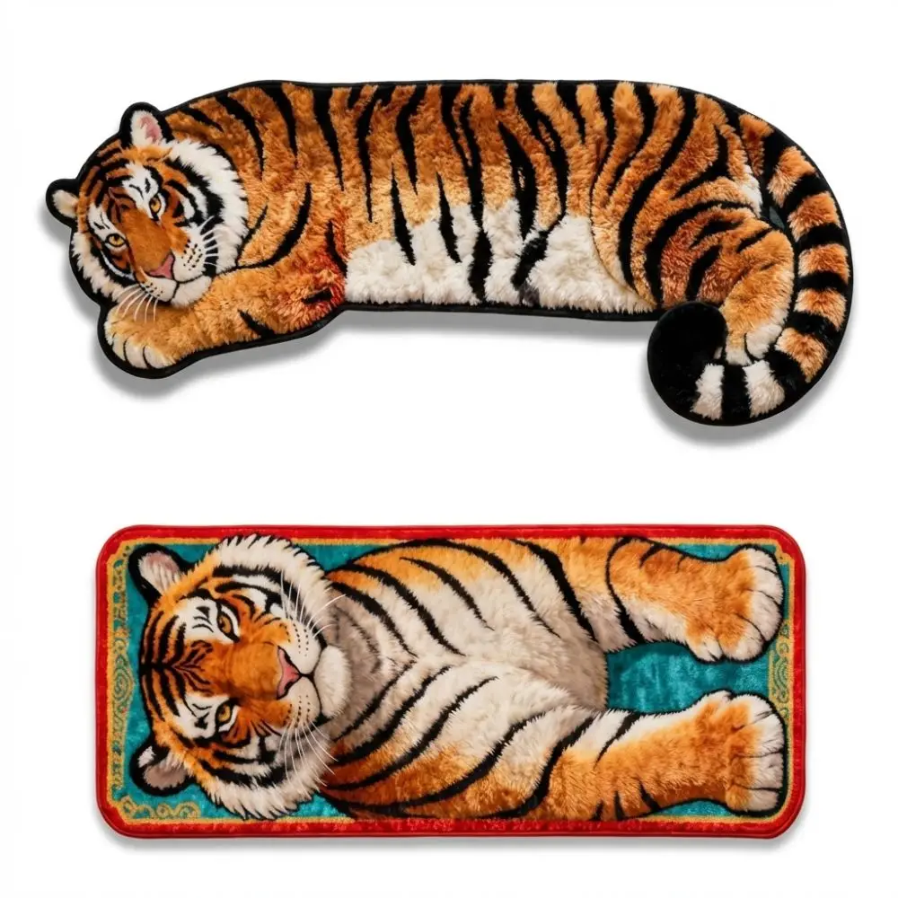 Creativity 2D Flat Tiger Bedroom Carpet Non-slip Water-absorbing Doormat Abrasion-resistant Lifelike Bedside Rug Home Decor