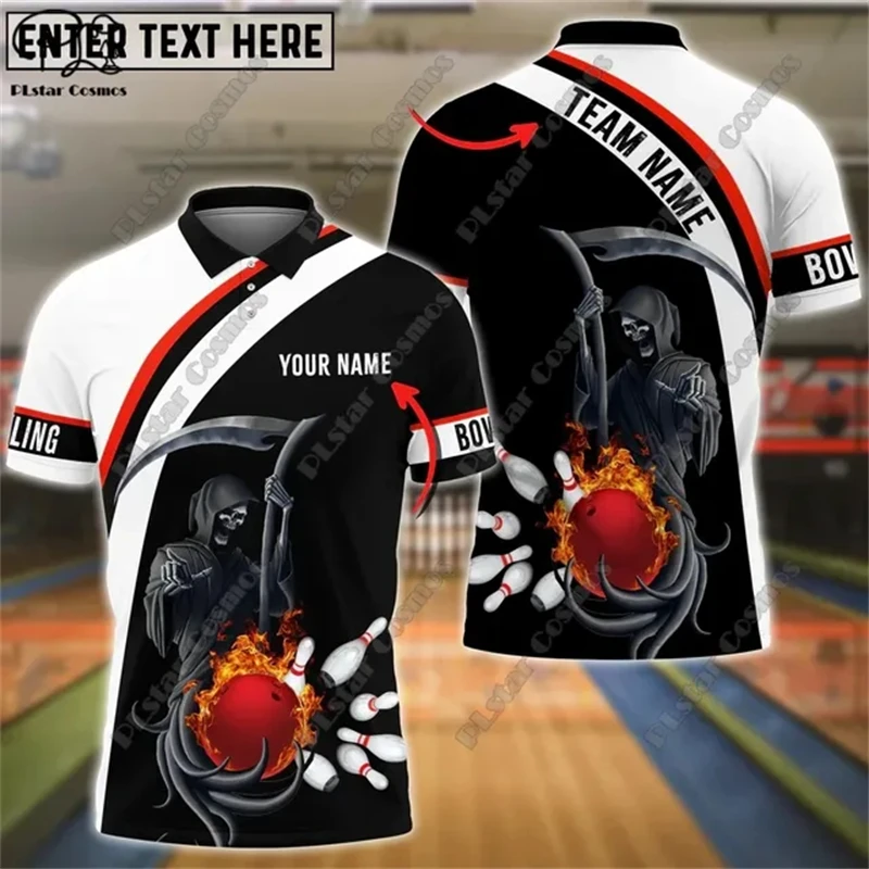 

2024 Men's New Casual Bowling Customized Name 3D POLO Shirt Summer Flip Collar Button T-shirt Unisex Gift Indoor Sports Series