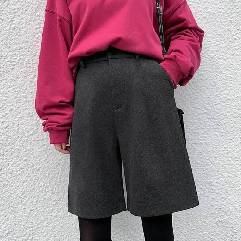 S-3XL Straight Shorts Women Autumn Winter Korean Fashion Basic Temperament Elegant Vintage Trouser Solid High Waist Office Lady
