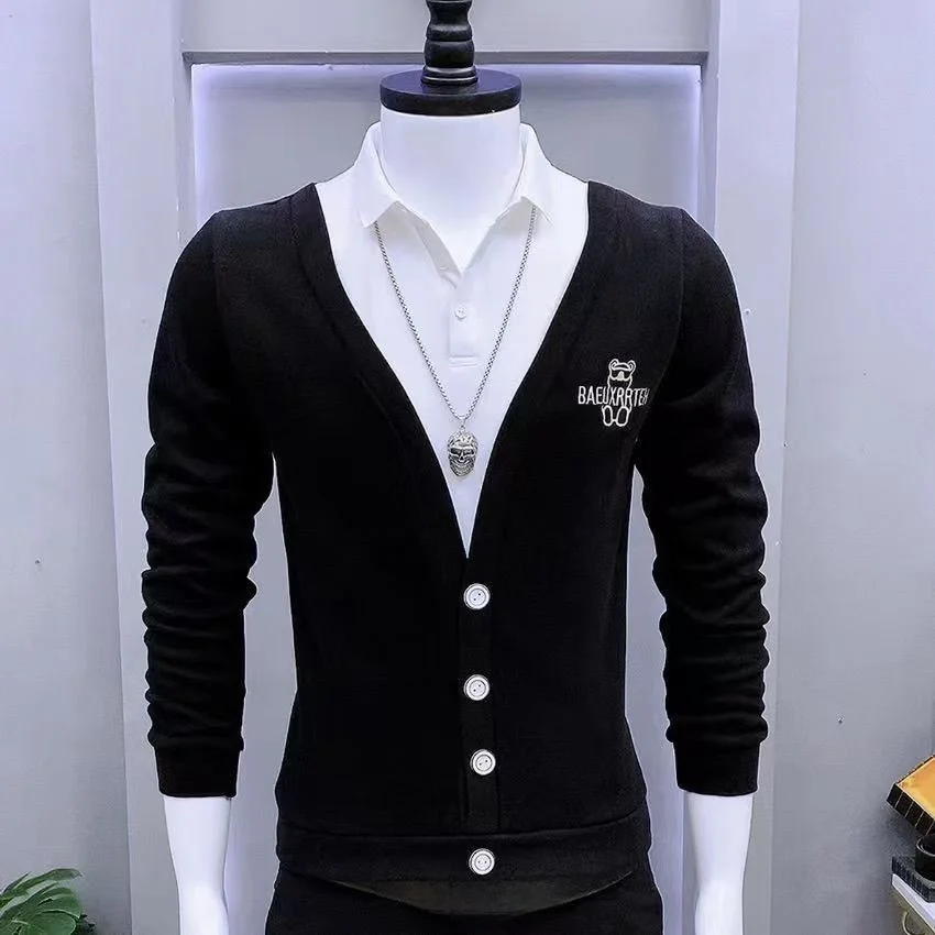 

Faionable Slim Fit Мужской трикотаж irt с дизайном пуговиц Осень-зима Новый молодежный городской свитер Sle Long Sve