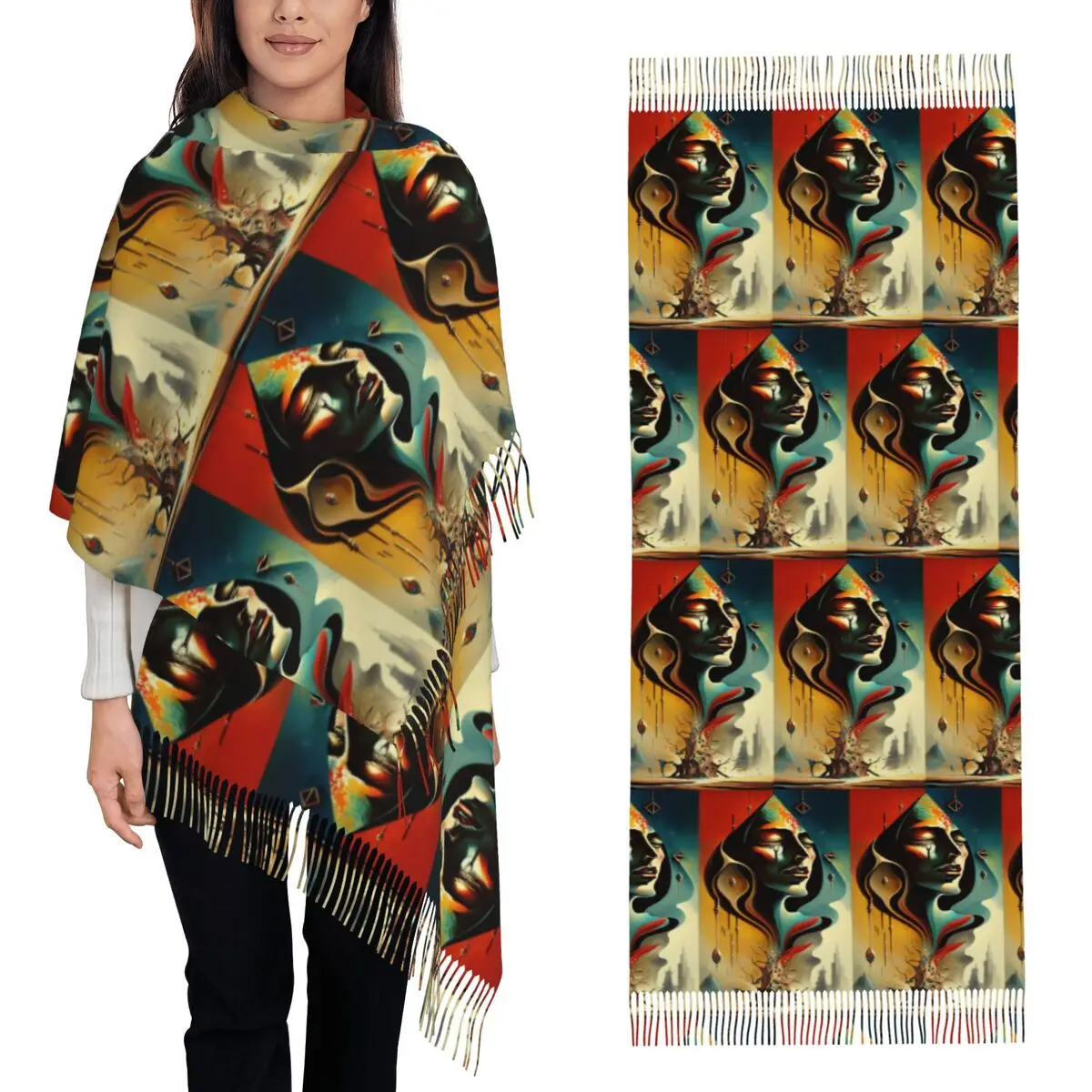 

Шарф Salvador Dali, шарфы с кисточками для женщин, мягкие теплые шали и накидки, длинная осенне-зимняя шаль