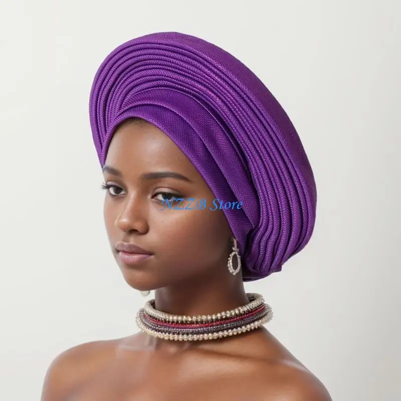 

T21F Popular African Headwrap Hat Women Turban Hat Nigerian Wedding Turbans Head Wrap