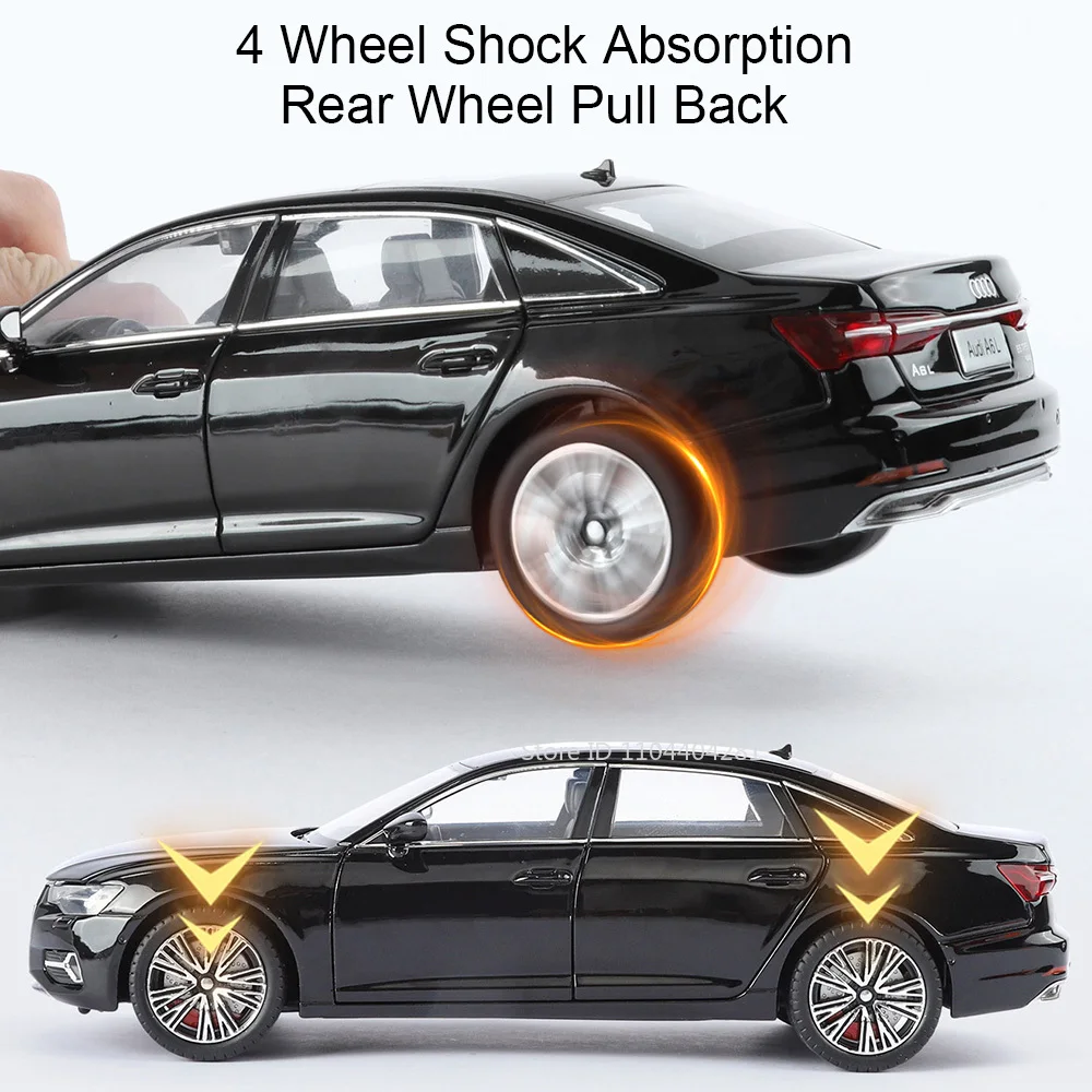 1:24 A6L Q5 Diecast Model Alloy Car Toys Front Wheel Steering Sound Light Pull Back Doors Opened Miniature Vehcie Christmas Gift