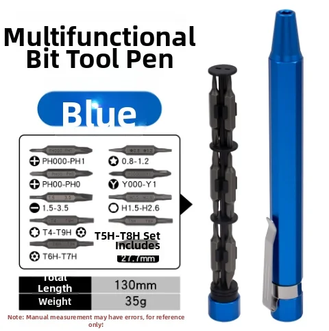Portable Hand Tool Set with 9 Bits Pen Holder and Sandblasted Metal Body Optimized for Electronics and Small Appliance Work