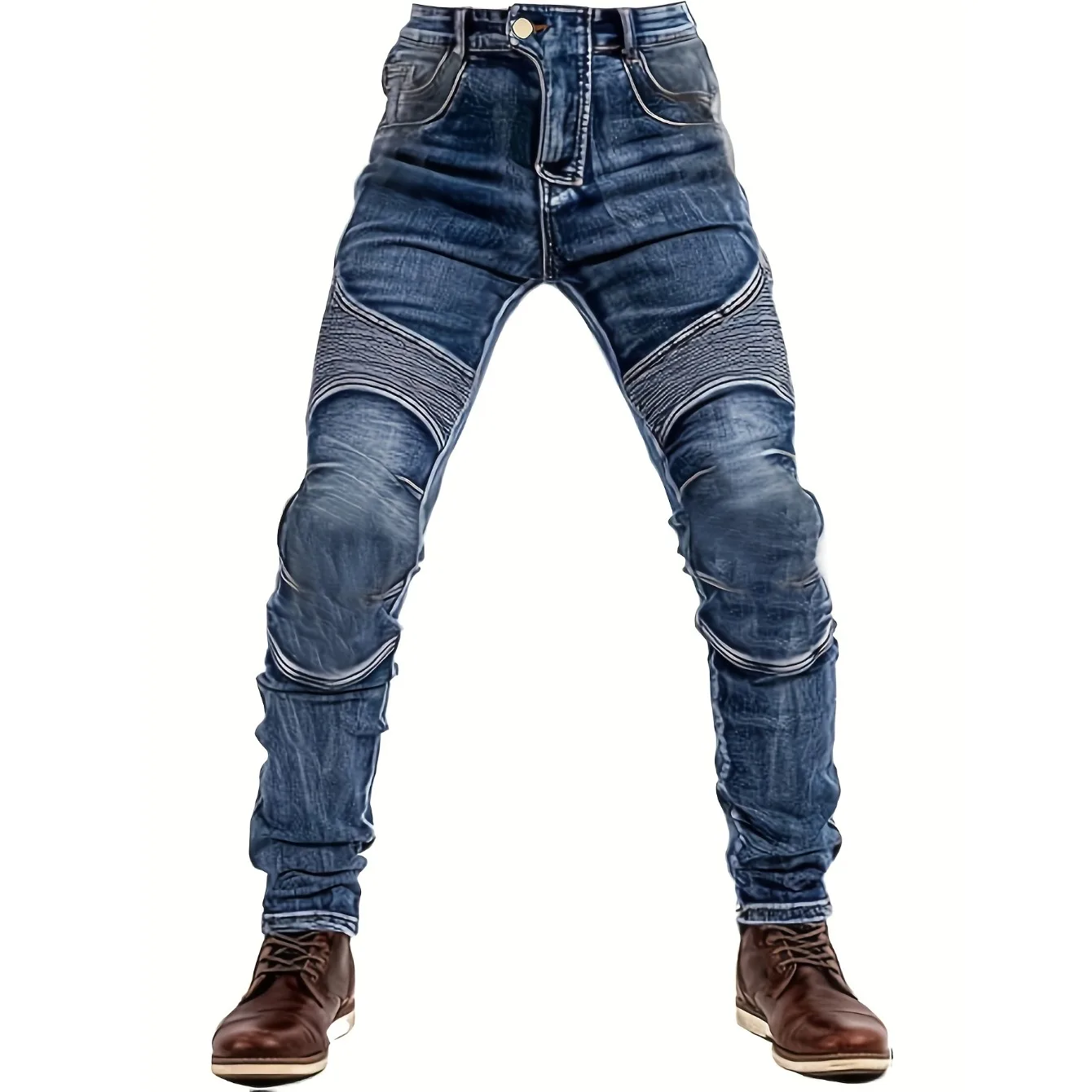 Men's Fashion Pleated Biker Jeans Pants Slim Fit Motorcycle Rider Denim Trousers Washed Cargo Jeans For Male