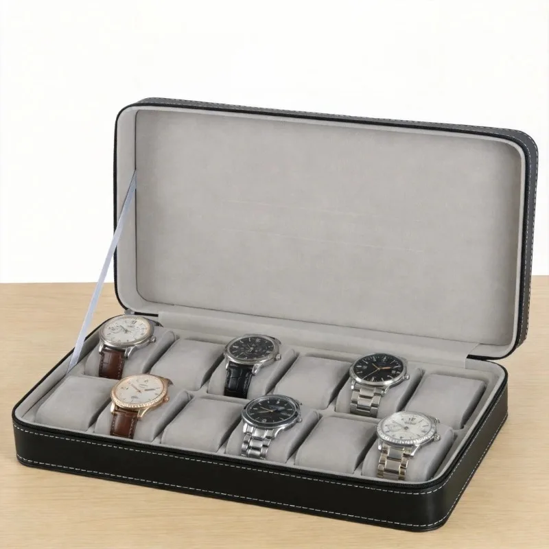 12 Slots Zipper Watch Box Portable Leather Watch Storage Box Desktop Wrist Watches Organization Boxes Men Watches Organizer Case
