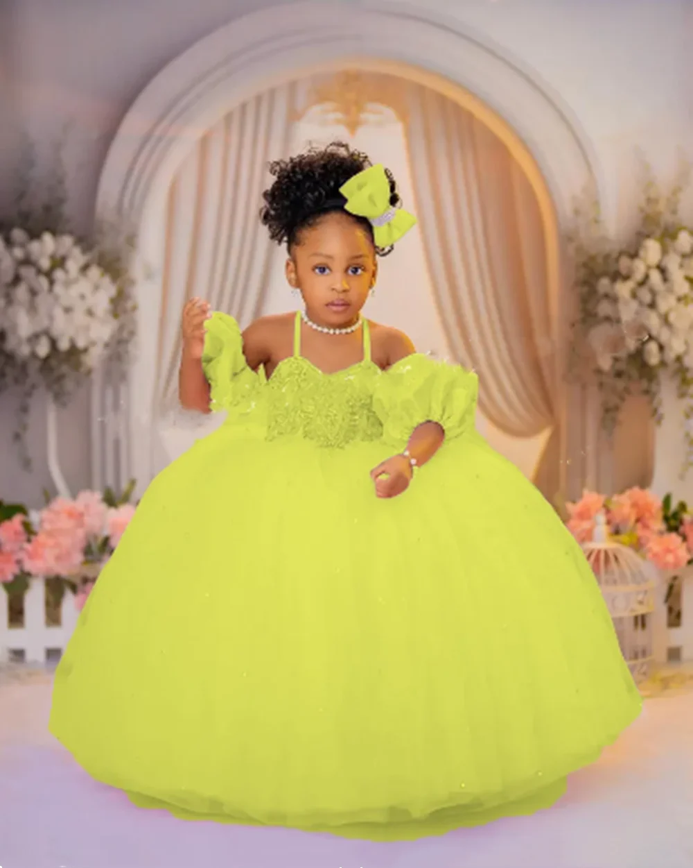 결혼식을위한 귀여운 꽃의 소녀 드레스 핑크 반짝 이는 스팽글 스파게티 스트랩 Tulle 드레스 아기 사랑스러운 생일 파티 공 가운